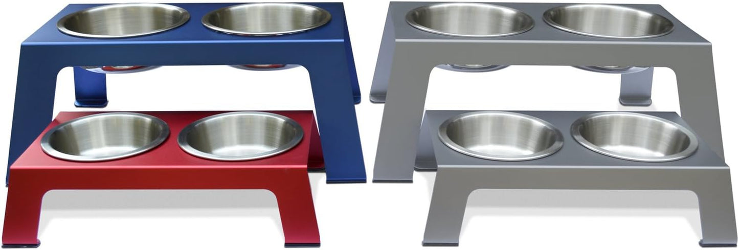 Premium Anodized Aluminum Elevated Dog and Cat Bowls with Food Grade Stainless Steel (4" Height) - Metallic Gray