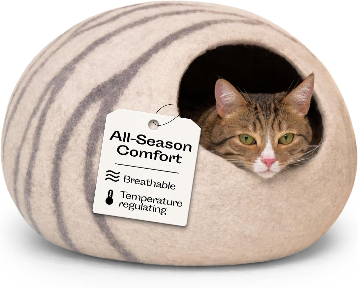 Premium Handmade Merino Wool Cat Cave - Light Gray Indoor Bed Enclosure for Medium Cats
