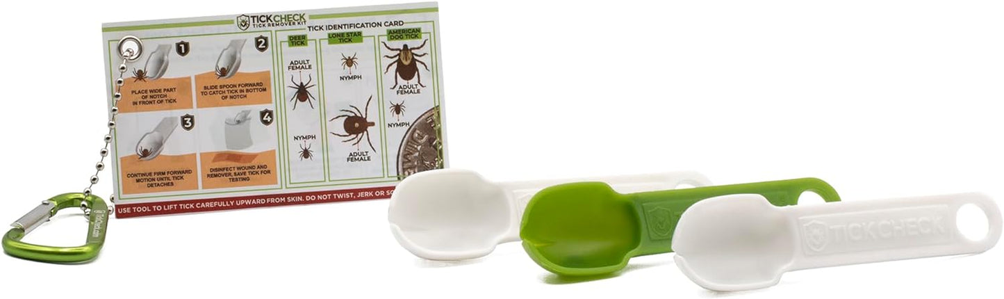 Tick Removal Tool Set - 3 Lightweight Spoons with Complimentary Tick Identification Card and Carabiner