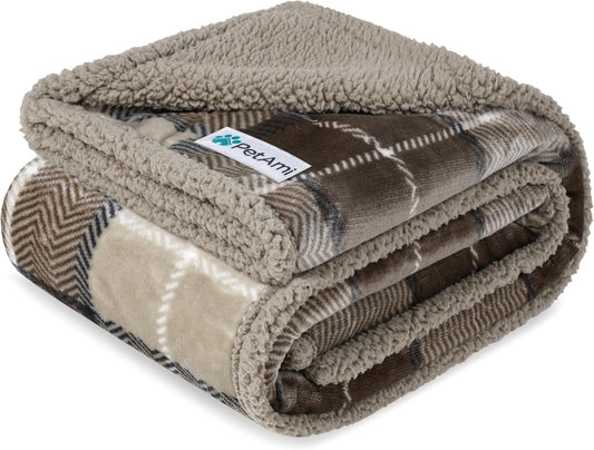 Large Waterproof Pet Blanket, 60x80, Plaid Taupe