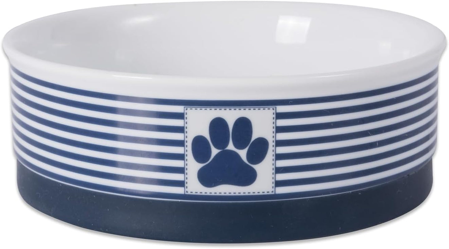 Paw & Patch Ceramic Pet Collection, Medium Bowl, 6X2", Nautical Blue