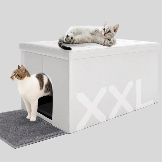 Cat Litter Box Enclosure Furniture Odor Control, Extra Large | XXL Hidden Cat Litter Box Bench Ottoman, Storage Cabinet Dog Proof, Waterproof Inside, Easy Clean, Easy Assembly, White