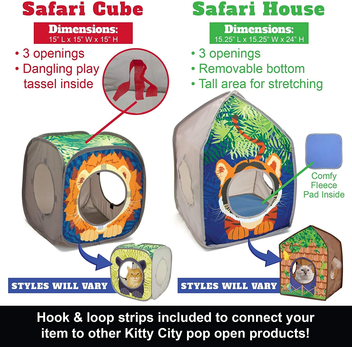 Safari Jungle Collapsible Cat Cube: Indoor Hideout and Play Space with Peekaboo Openings, 15” x 15” x 15”