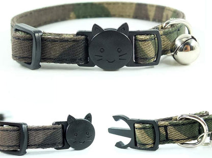 Breakaway Cat Collar Set with Bowtie and Bell - Quick Release Buckle, Durable and Safe for Kittens and Cats (Size: 6.8-10.8 In, Camouflage Designs)