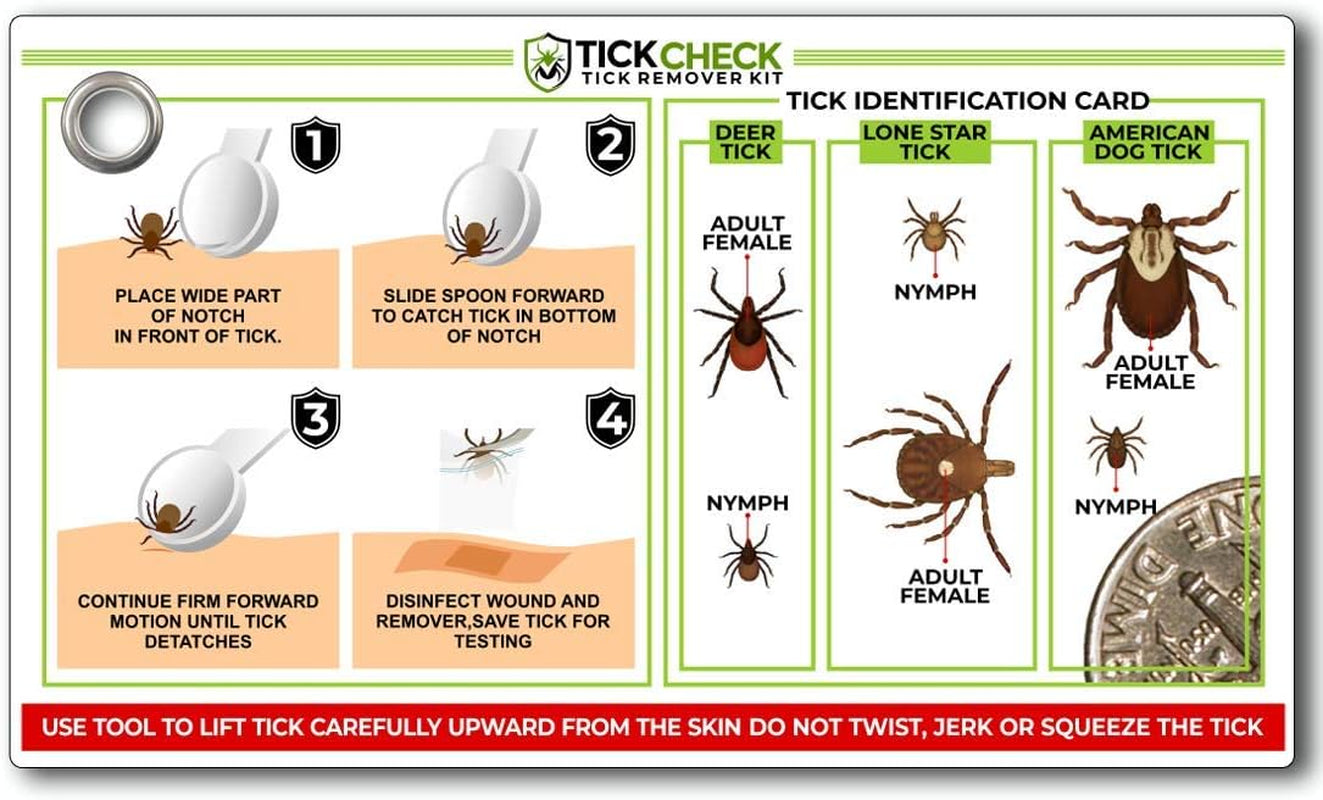 Tick Removal Tool Set - 3 Lightweight Spoons with Complimentary Tick Identification Card and Carabiner