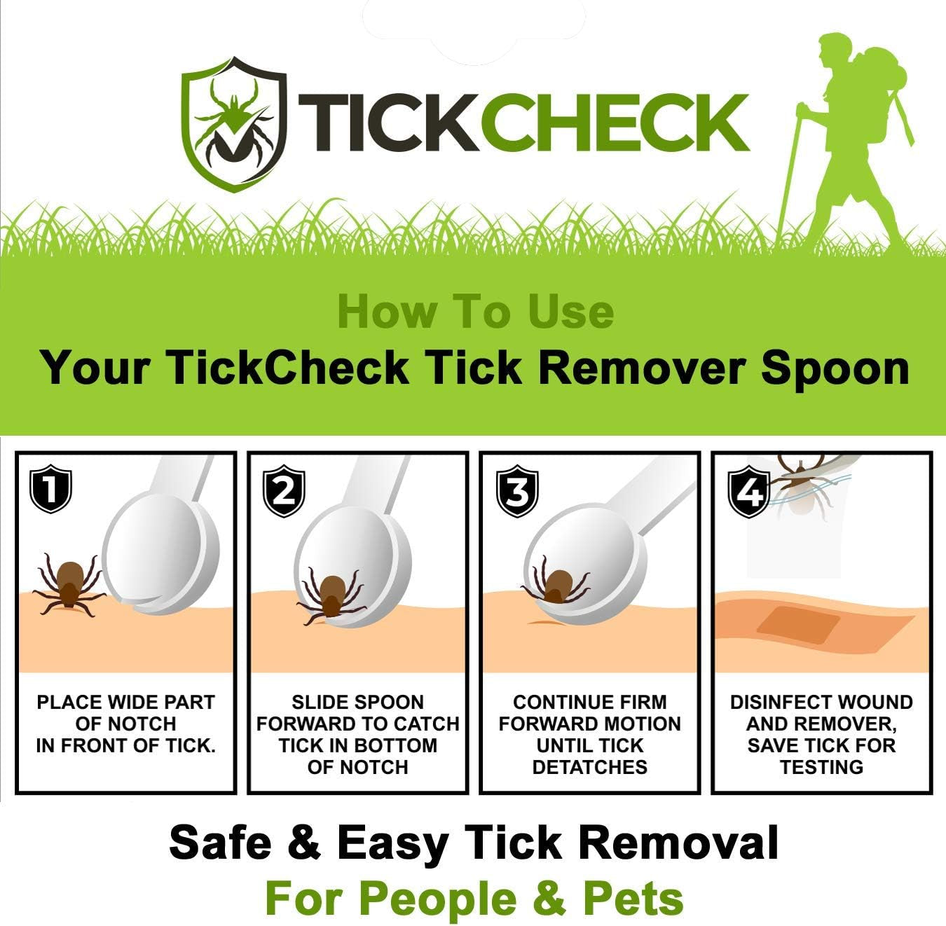 Tick Removal Tool Set - 3 Lightweight Spoons with Complimentary Tick Identification Card and Carabiner