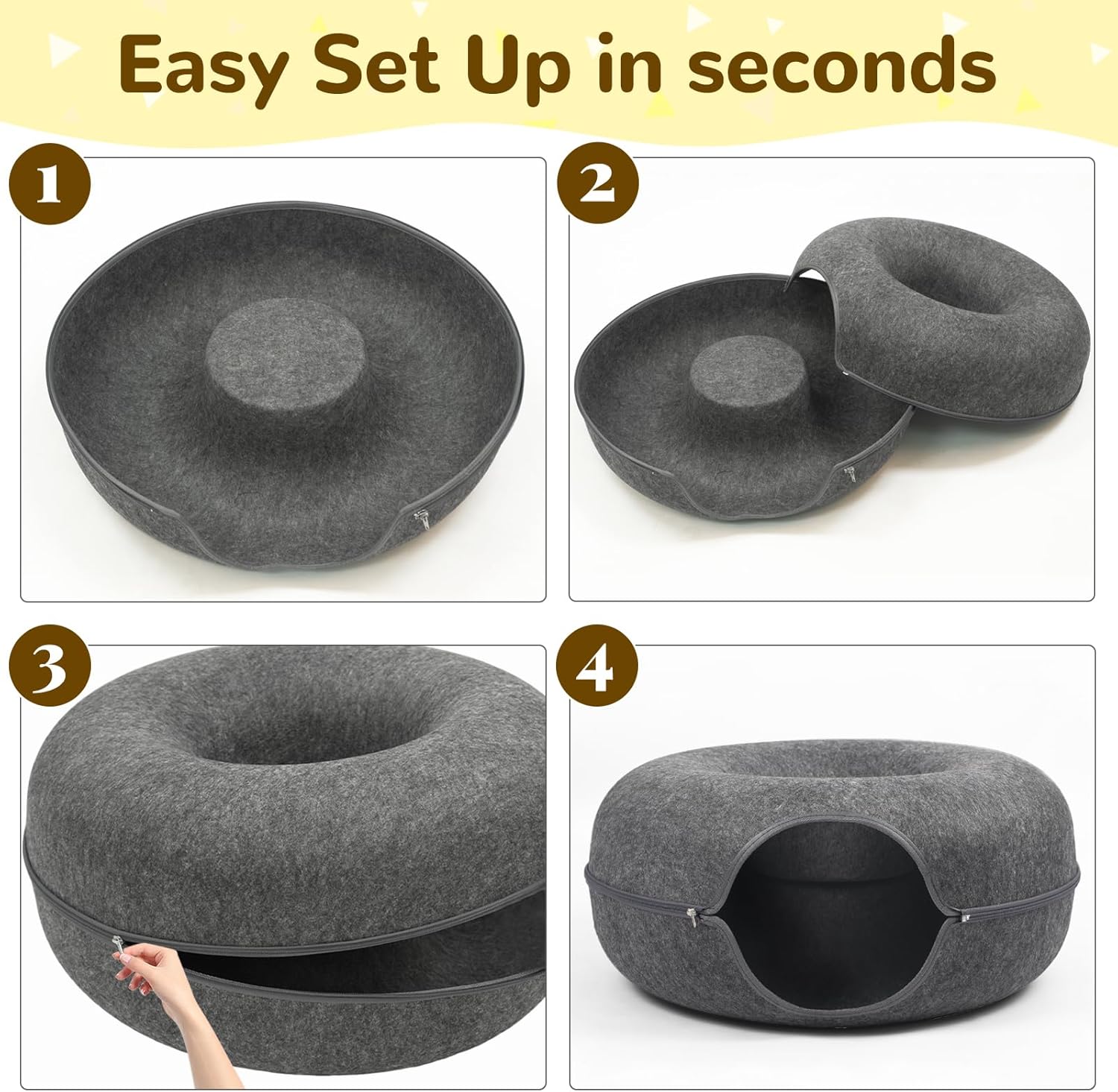 Cozy Dark Grey Cat Cave & Tunnel - Perfect Hideaway for Large Cats and Multi-Pet Homes, Scratch-Resistant and Stylish Design
