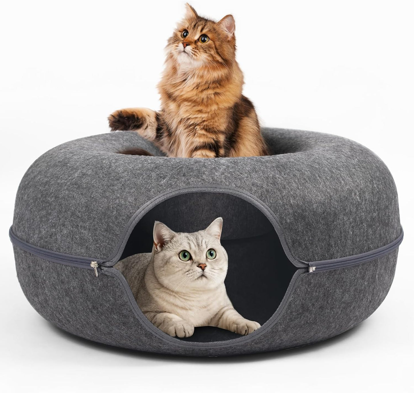 Cozy Dark Grey Cat Cave & Tunnel - Perfect Hideaway for Large Cats and Multi-Pet Homes, Scratch-Resistant and Stylish Design