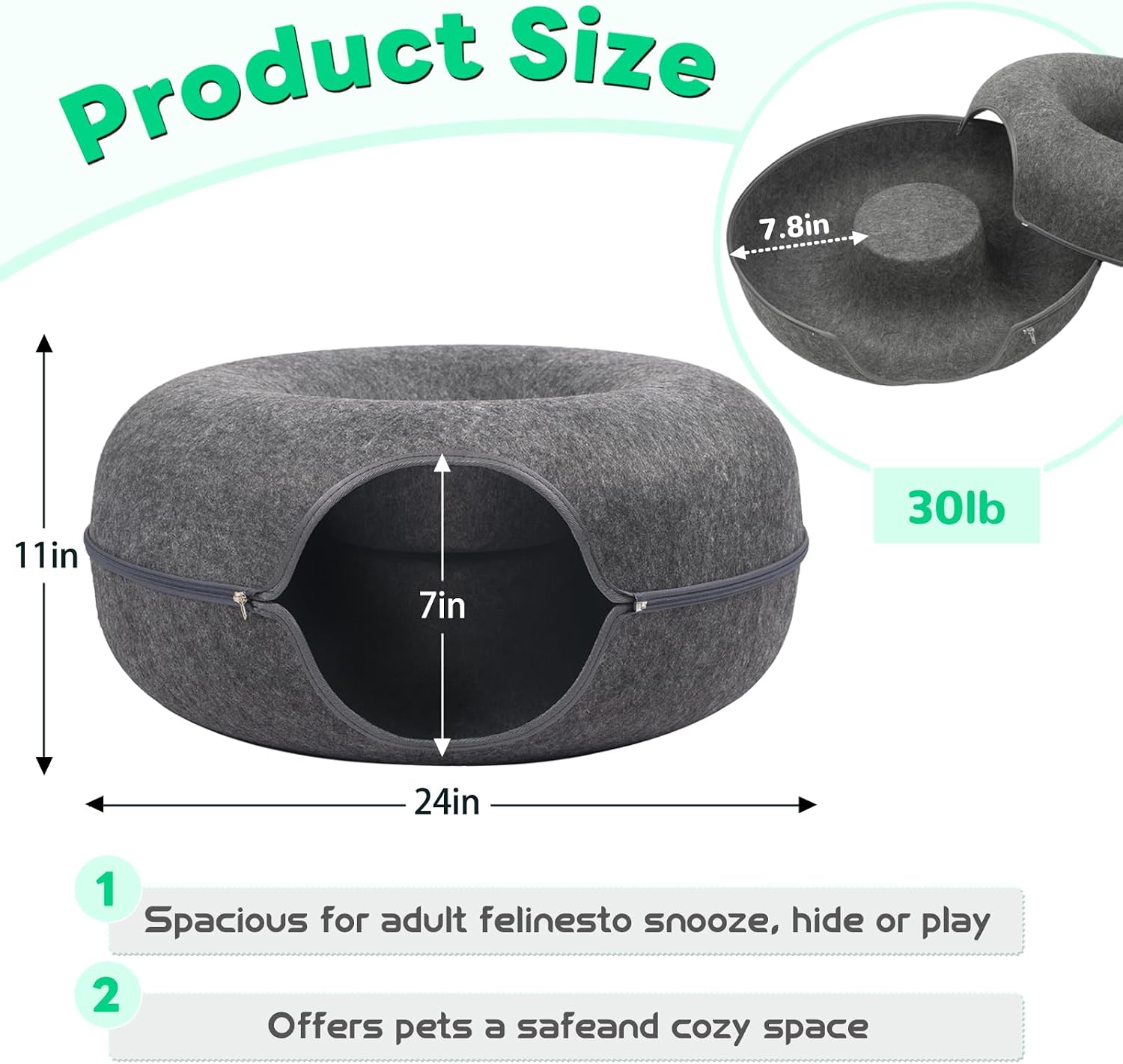 Cozy Dark Grey Cat Cave & Tunnel - Perfect Hideaway for Large Cats and Multi-Pet Homes, Scratch-Resistant and Stylish Design