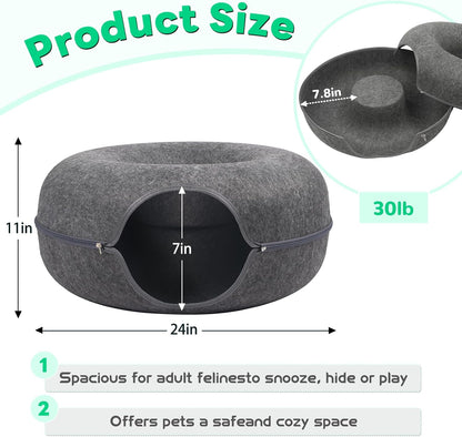 Cozy Dark Grey Cat Cave & Tunnel - Perfect Hideaway for Large Cats and Multi-Pet Homes, Scratch-Resistant and Stylish Design