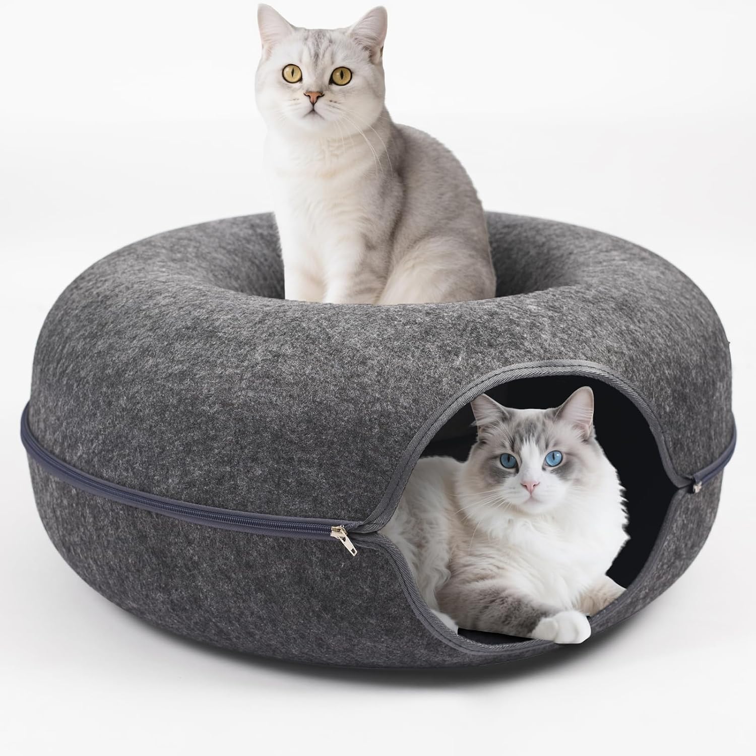 Cozy Dark Grey Cat Cave & Tunnel - Perfect Hideaway for Large Cats and Multi-Pet Homes, Scratch-Resistant and Stylish Design