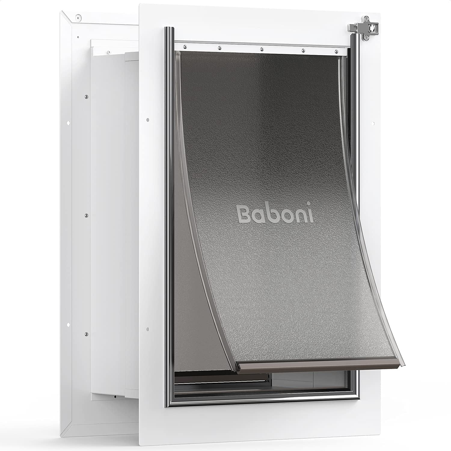 Large Pet Wall Door with Steel Frame, Telescoping Tunnel, Aluminum Lock, and Double Flap Design for Dogs and Cats (Supports Pets up to 100 lbs)