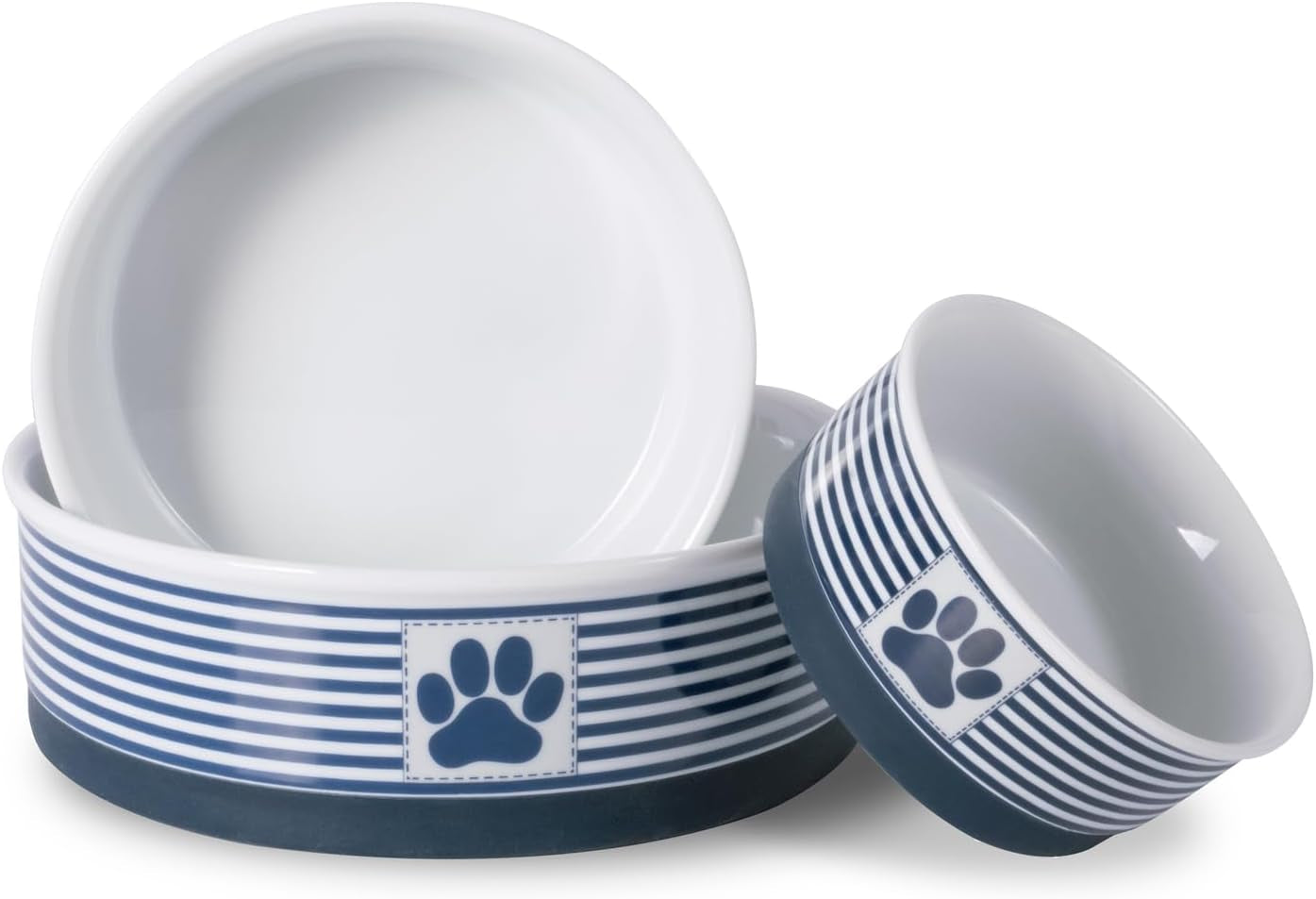 Paw & Patch Ceramic Pet Collection, Medium Bowl, 6X2", Nautical Blue