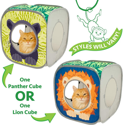 Safari Jungle Collapsible Cat Cube: Indoor Hideout and Play Space with Peekaboo Openings, 15” x 15” x 15”