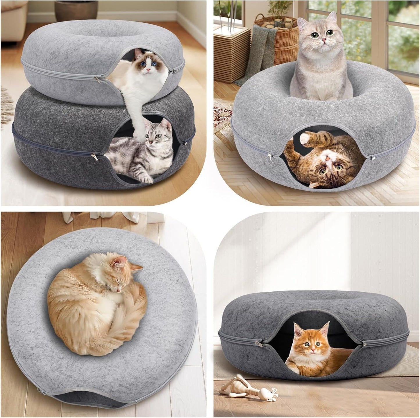 Cozy Dark Grey Cat Cave & Tunnel - Perfect Hideaway for Large Cats and Multi-Pet Homes, Scratch-Resistant and Stylish Design