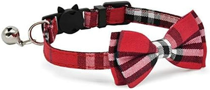 2 Pack/Set Cat Collar Breakaway with Cute Bow Tie and Bell for Kitty and Some Puppies, Adjustable from 7.8-10.5 Inch (Black+Red)