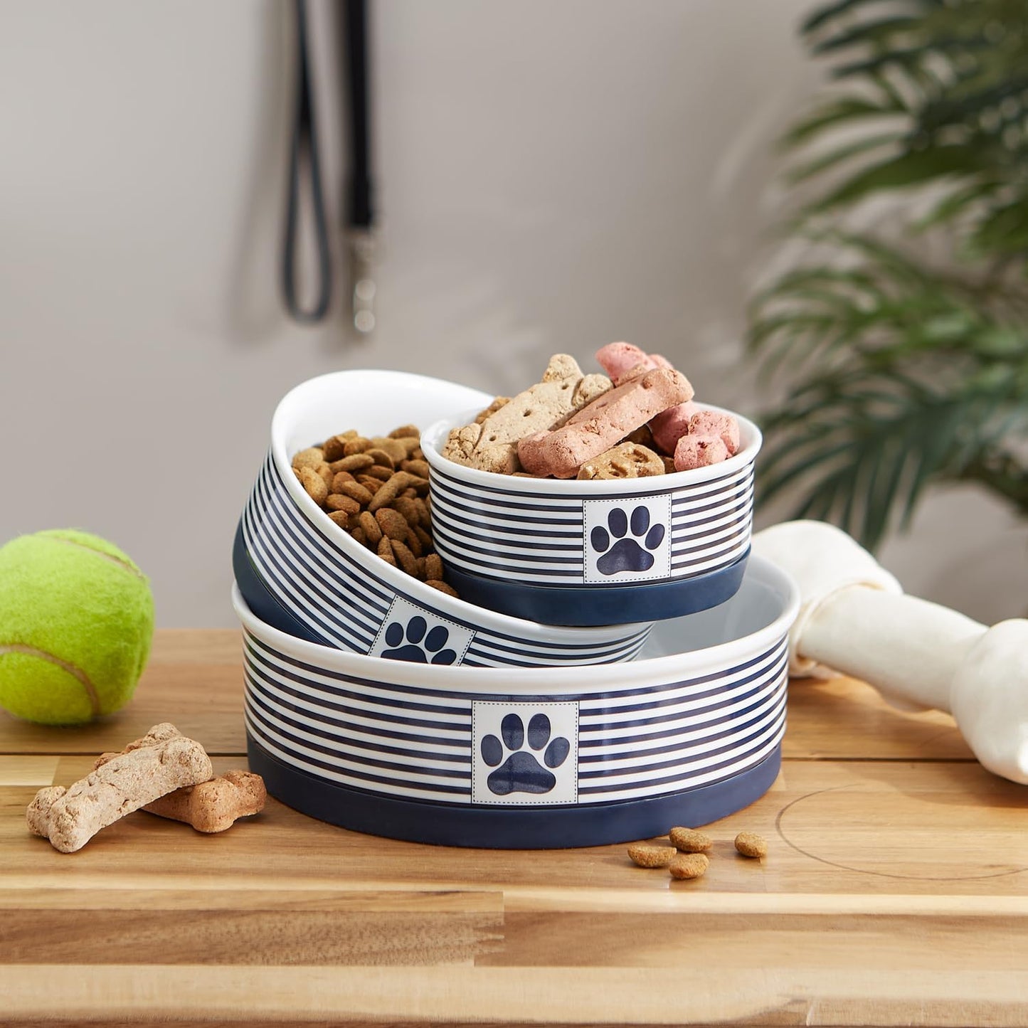Paw & Patch Ceramic Pet Collection, Medium Bowl, 6X2", Nautical Blue