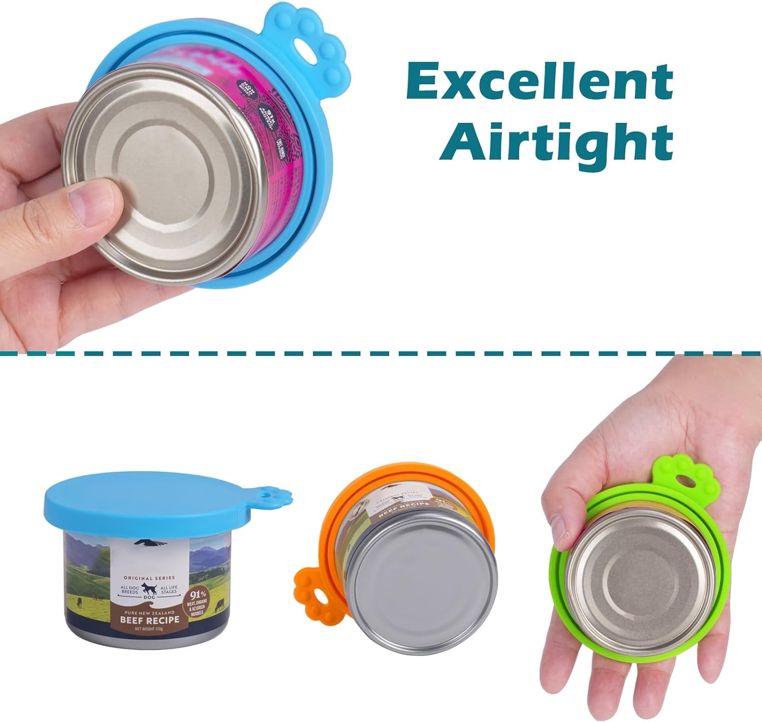 5-Pack Universal Silicone Pet Food Can Covers | Fits Standard Dog & Cat Food Cans, BPA Free & Dishwasher Safe