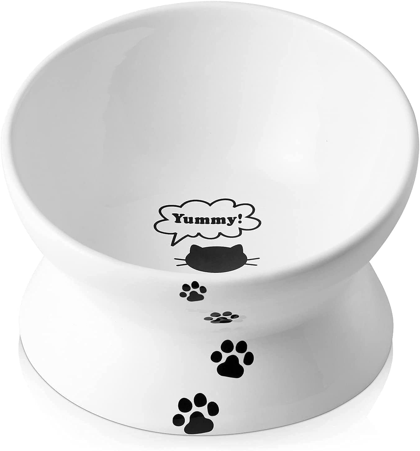 Elevated Ceramic Bowl for Cats and Small Dogs - Anti-Vomiting and Spine Protection, Dishwasher Safe, 5 Inches, White