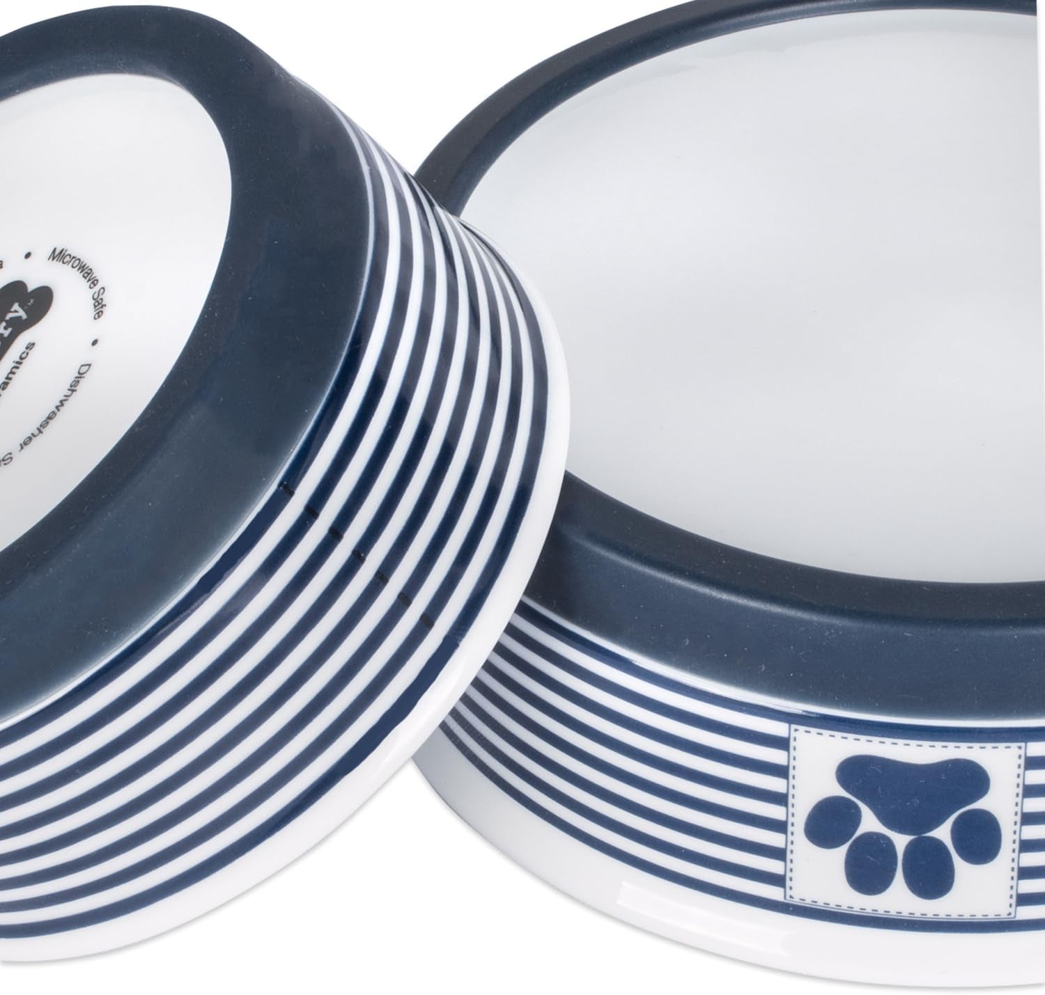 Paw & Patch Ceramic Pet Collection, Medium Bowl, 6X2", Nautical Blue