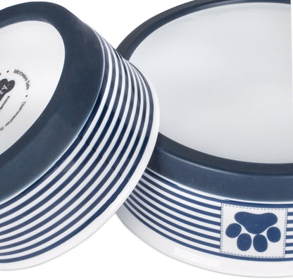 Paw & Patch Ceramic Pet Collection, Medium Bowl, 6X2", Nautical Blue