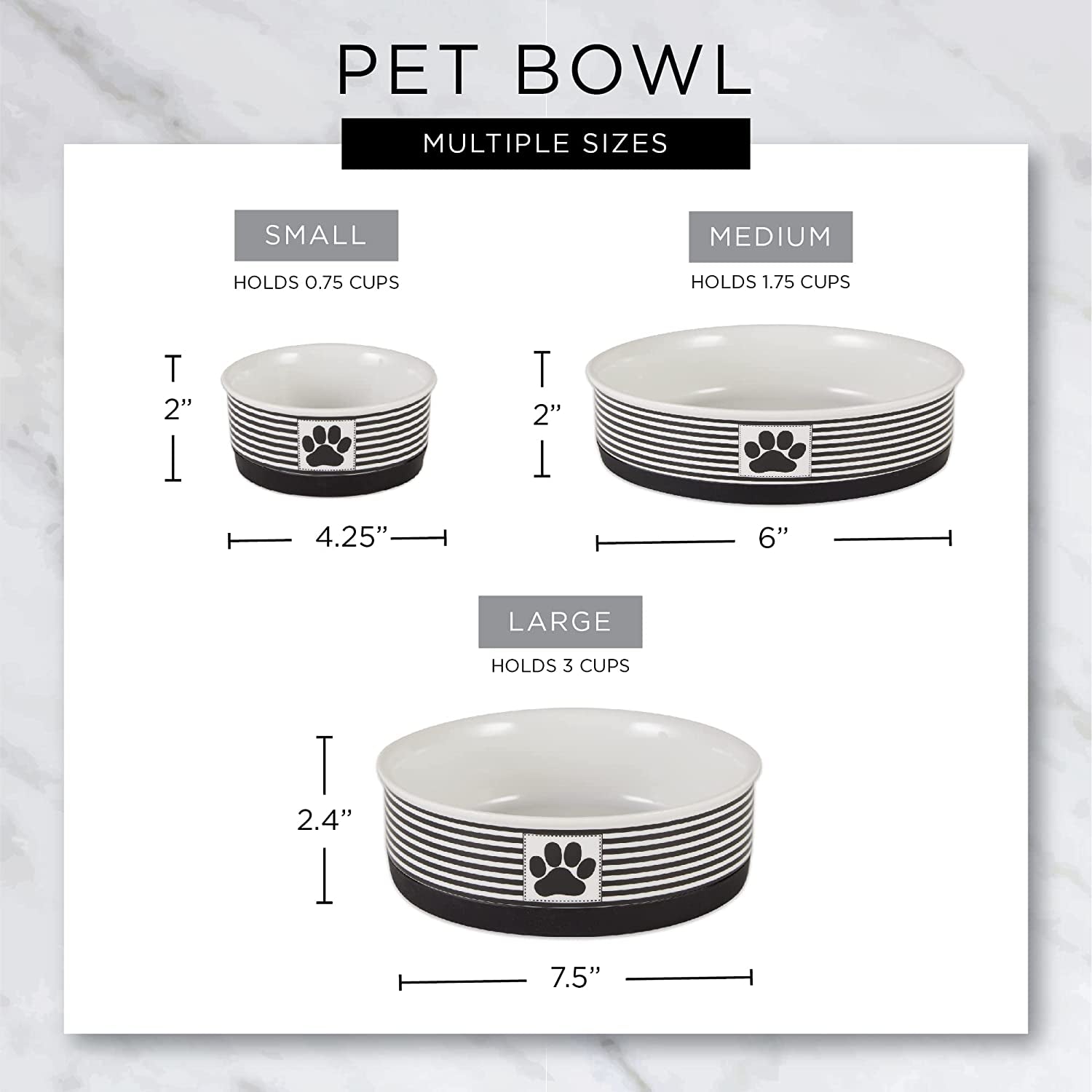 Paw & Patch Ceramic Pet Collection, Medium Bowl, 6X2", Nautical Blue