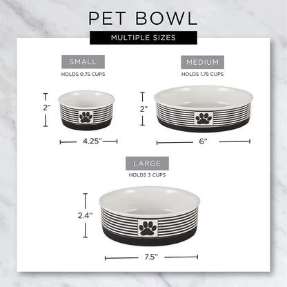 Paw & Patch Ceramic Pet Collection, Medium Bowl, 6X2", Nautical Blue