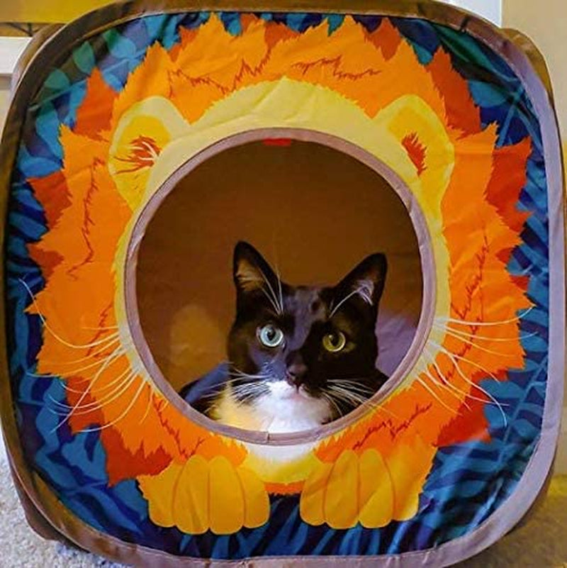 Safari Jungle Collapsible Cat Cube: Indoor Hideout and Play Space with Peekaboo Openings, 15” x 15” x 15”